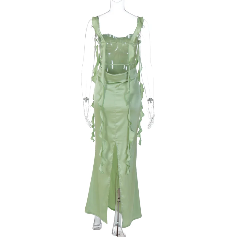 Solid Satin Hollow Dresses 2025 Summer Evening Party Club 6 Solid Satin Hollow Dresses 2025 Summer Evening Party Club - Image 6