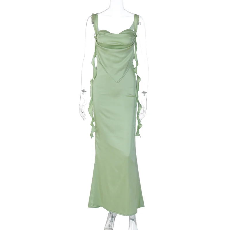 Solid Satin Hollow Dresses 2025 Summer Evening Party Club 5 Solid Satin Hollow Dresses 2025 Summer Evening Party Club - Image 5