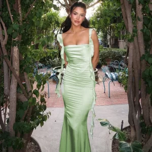 Solid Satin Hollow Dresses 2025 Summer Evening Party Club